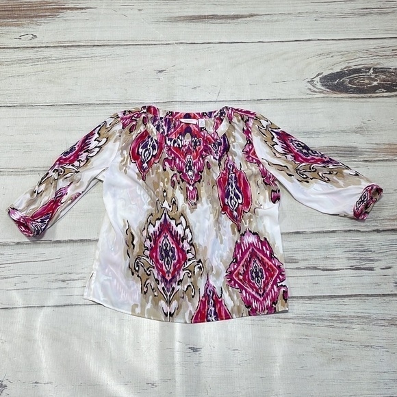 Chico’s Blouse Top Paisely Pink Cream Chico’s Size 12 Large - Picture 12 of 15